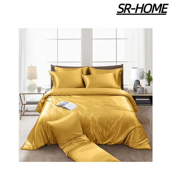 SRHOME 6 Pieces Satin Duvet Cover Full/Queen Size Luxury Silky Bedding Duvet Cover Set Wayfair